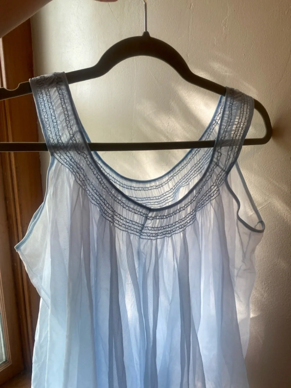 Vintage Light Blue Sheer Sleeveless Babydoll Top - Picture 7 of 7